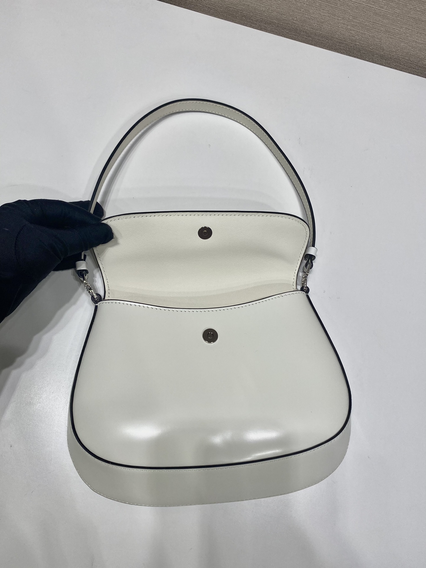 Prada Cleo Brushed Leather Shoulder Bag With Flap White 1BD311